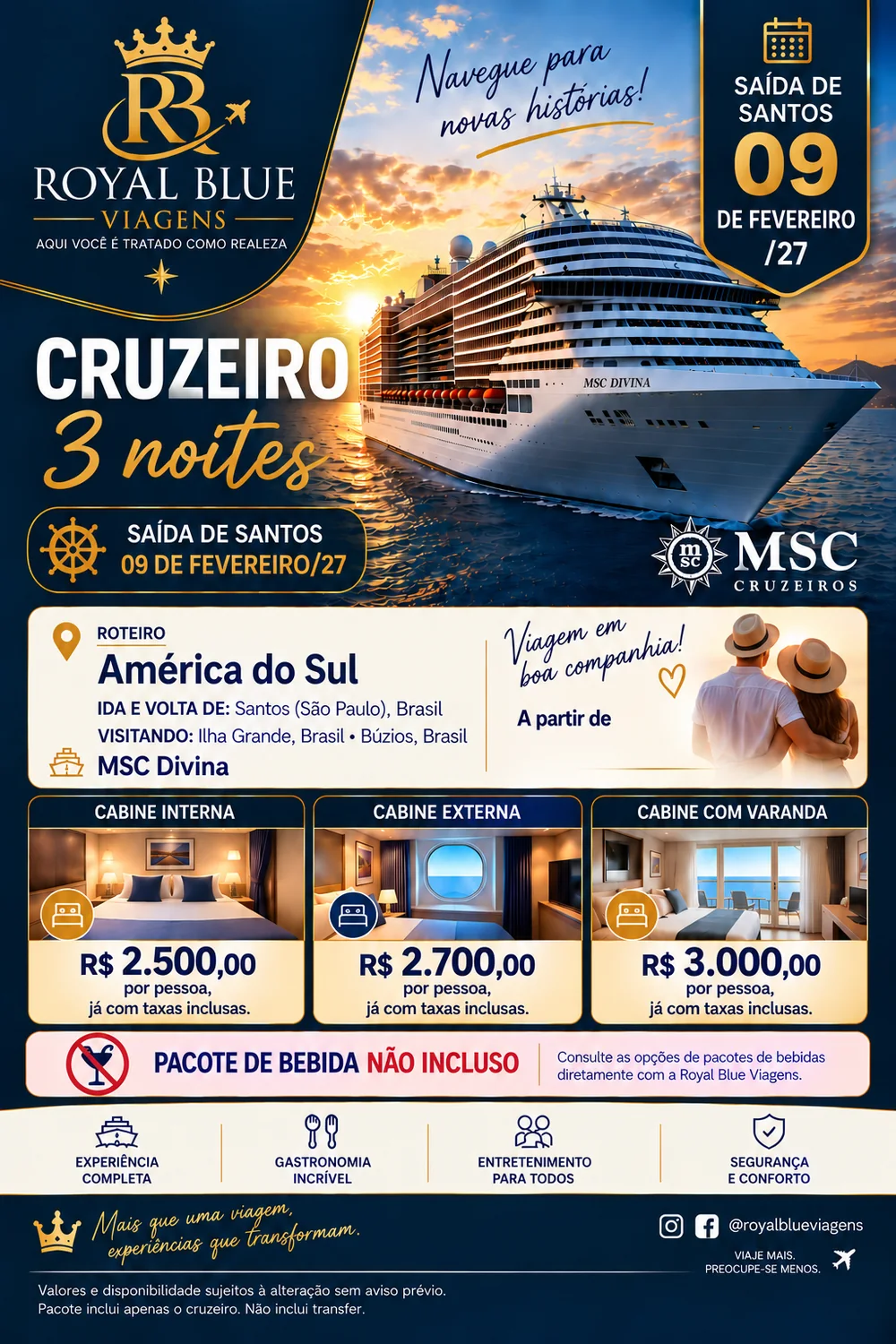 Cruzeiro MSC Divina de 3 noites